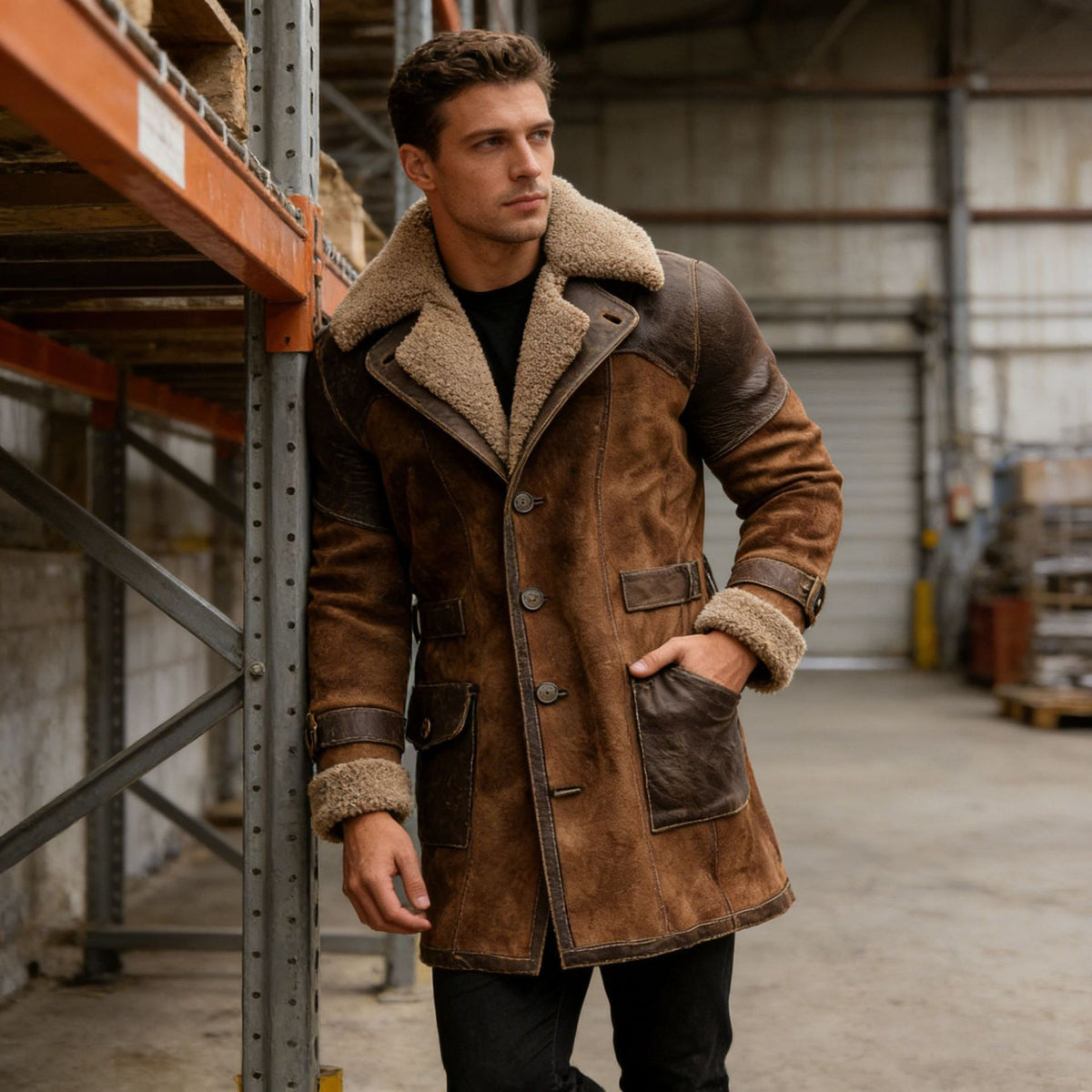 Andreas | Brown Button-Front Coat with Plush Collar