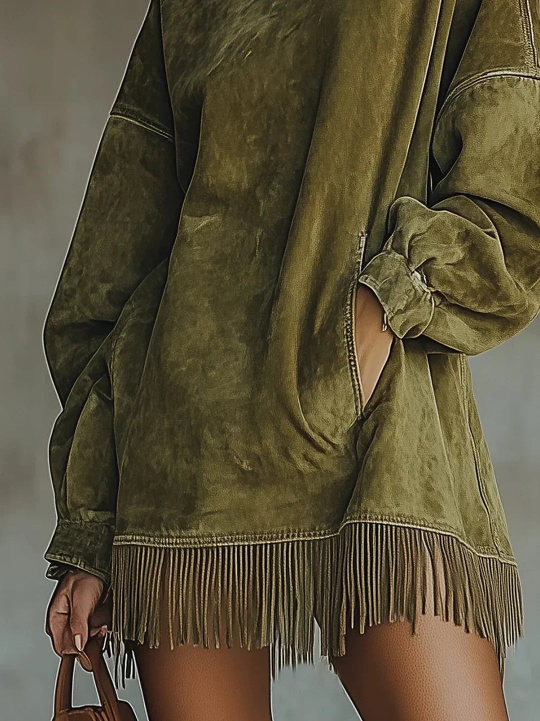 Syanna | Fringe Hem High Neck Oversized Sweatshirt