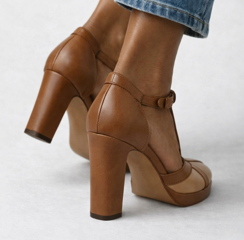 Delfinna | Brown Platform Block Heel Shoes