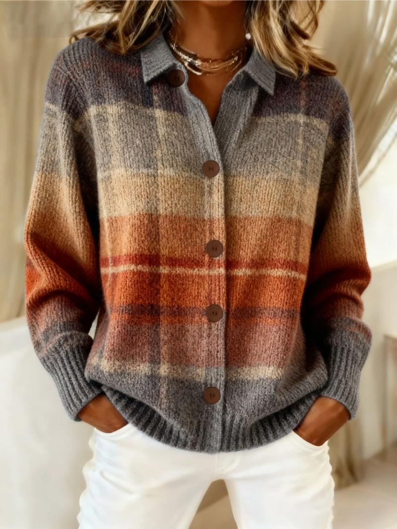 Rhiannon | Plaid Cardigan with Shirt Collar and Long Sleeves