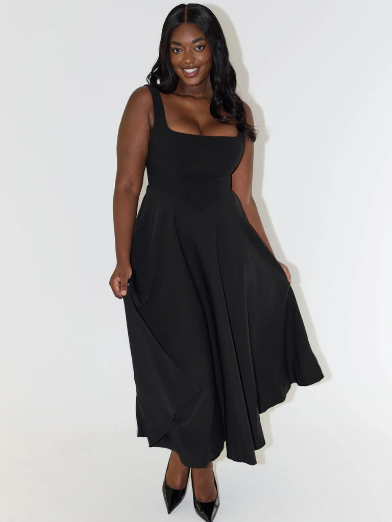 Zinovia | Square Neck Sleeveless Midi Skater Dress