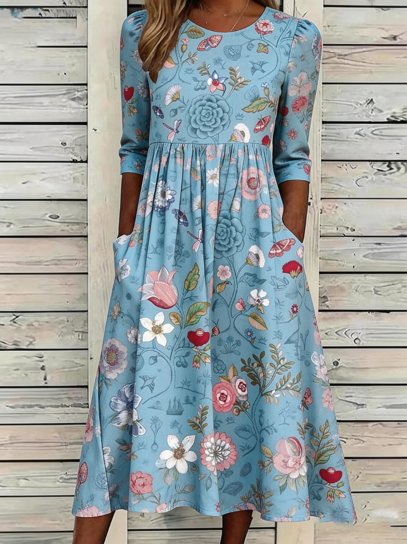 Udeshani | Floral Midi Dress with Pockets