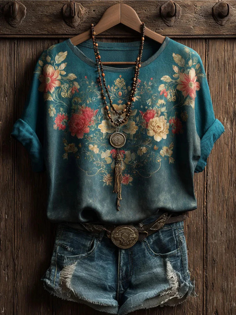 Claressa | Vintage Floral Short Sleeve Blouse