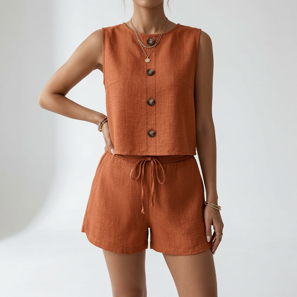 Ezahra | Sleeveless Button Front Shorts Co-ord Set