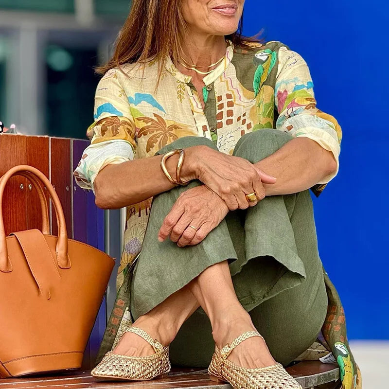 Gabija | Tropical Print Longline Shirt and Trousers