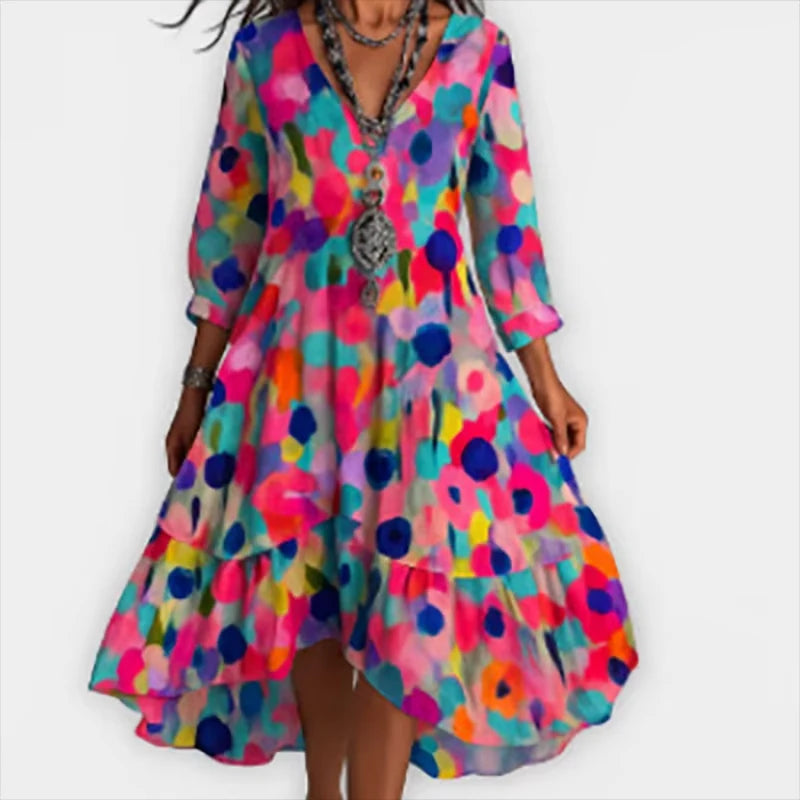 Shanae | Floral Print V Neck Midi Dress