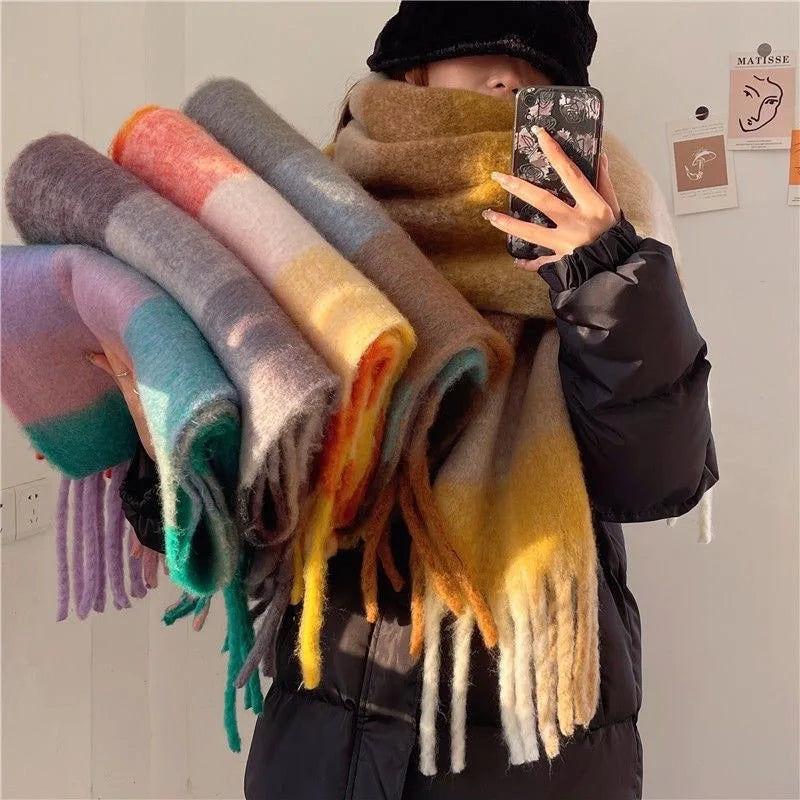 Marisol | Oversized Plaid Scarf with Fringe Trim