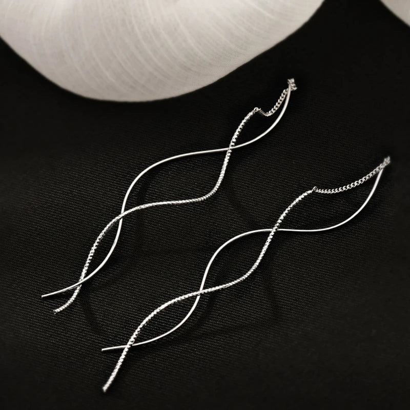Idalina | Wave Design Threader Drop Earrings