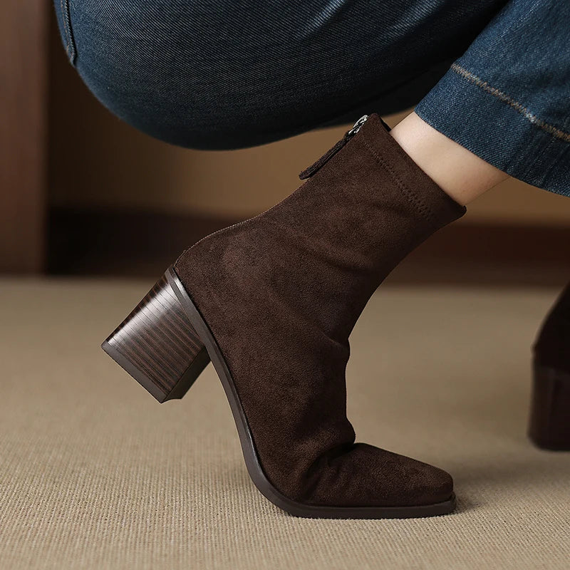 Sheley - Pointed Toe Block Heel Ankle Boots