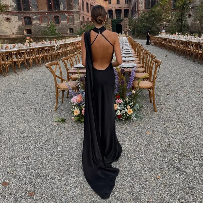 Lucila - Halter Neck Draped Maxi Dress