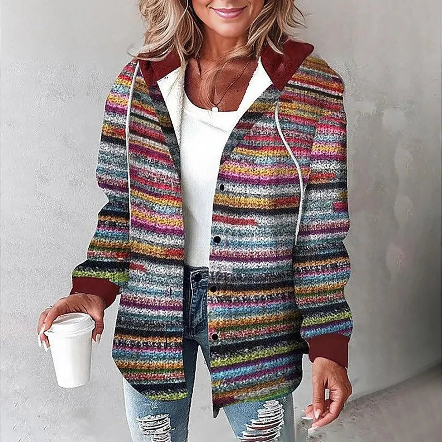 Katherina | Hooded Long Sleeve Check Overshirt Jacket