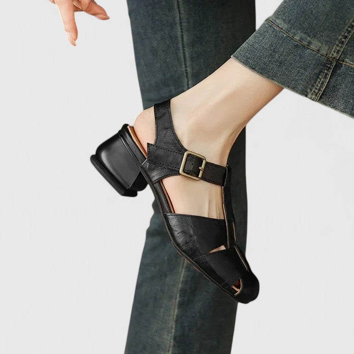 Kathy | Buckle Strap Low Block Heel Sandals