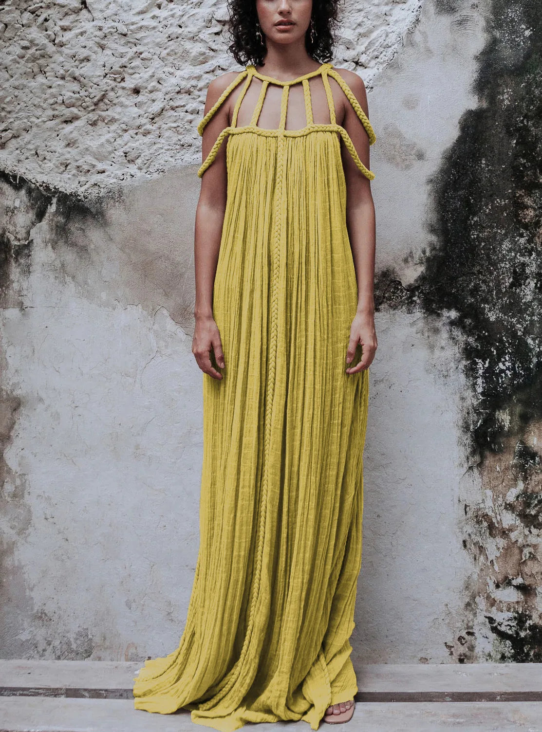 Nuriya | Strappy Halter Neck Pleated Maxi Dress