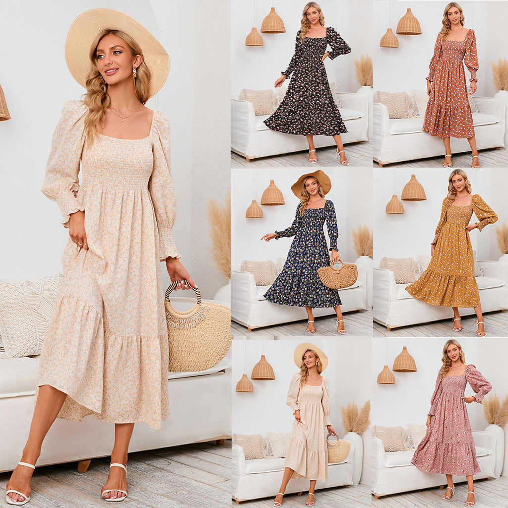 Vasilya | Floral Square Neck Midi Dress