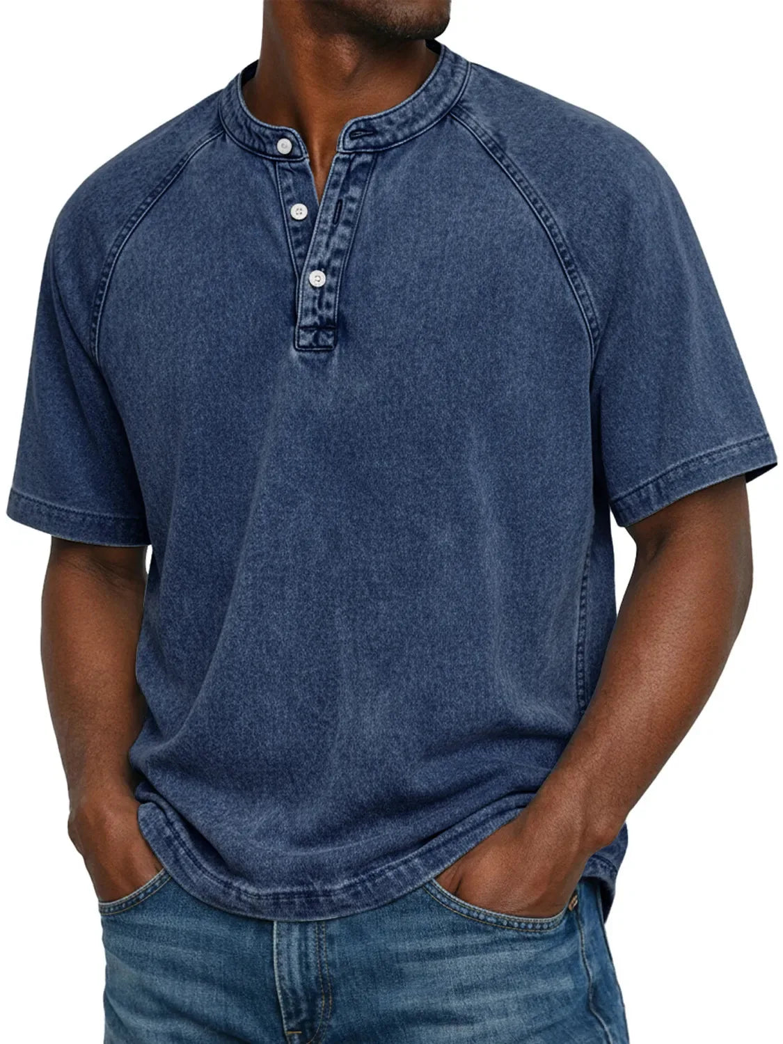 Esarot - Washed Button Neck T Shirt