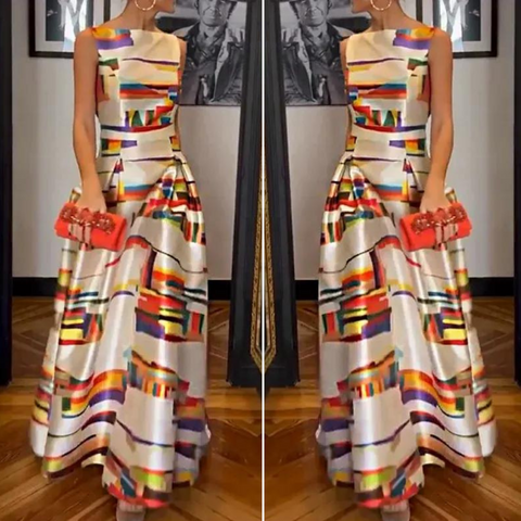 Vivien | Maxi Dress Geometric Print Open Back