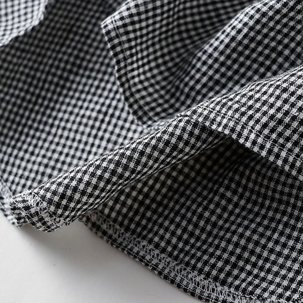 Luretta | Checked Collared Short Sleeve Midi Dress