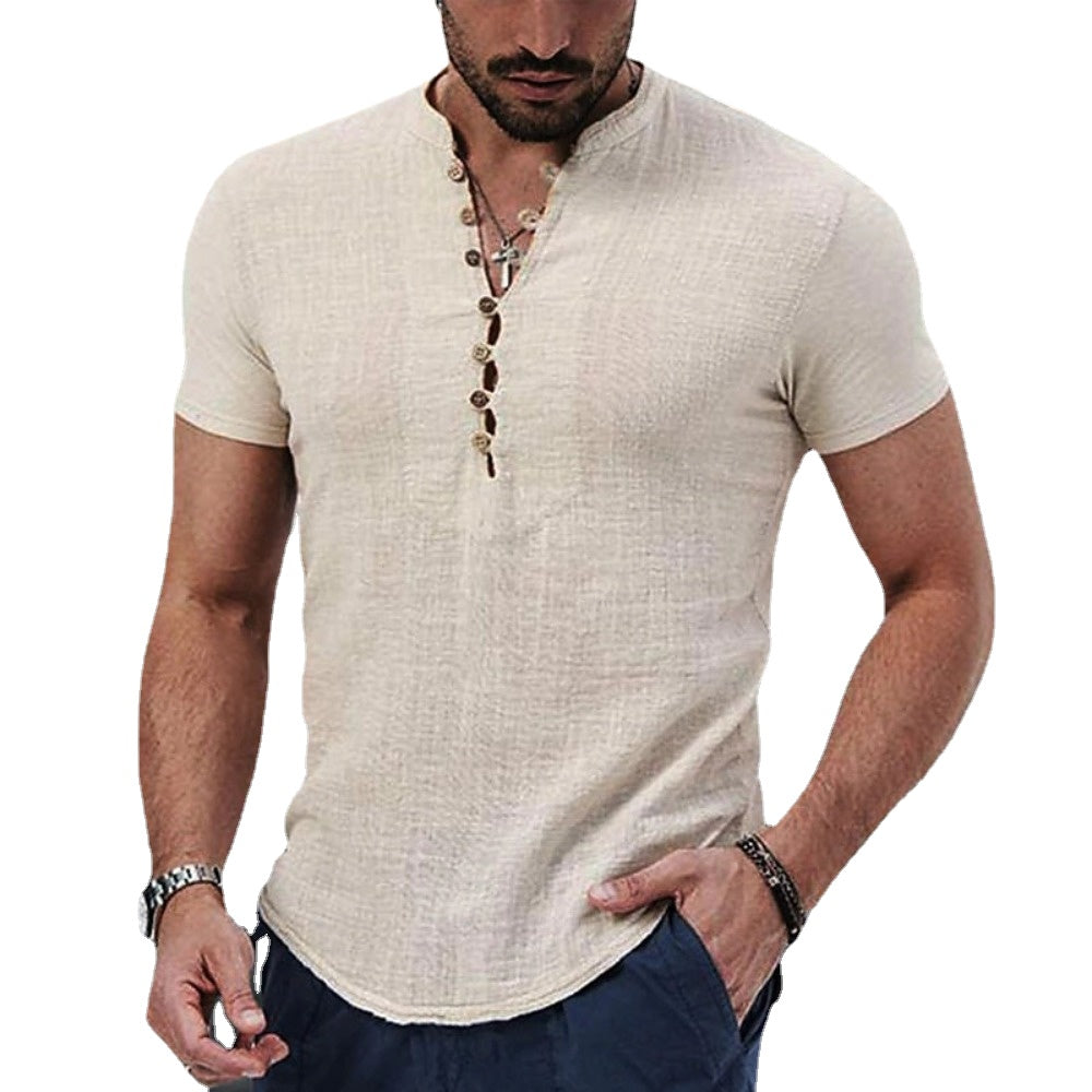 Anestis | Short Sleeve Grey Henley Shirt