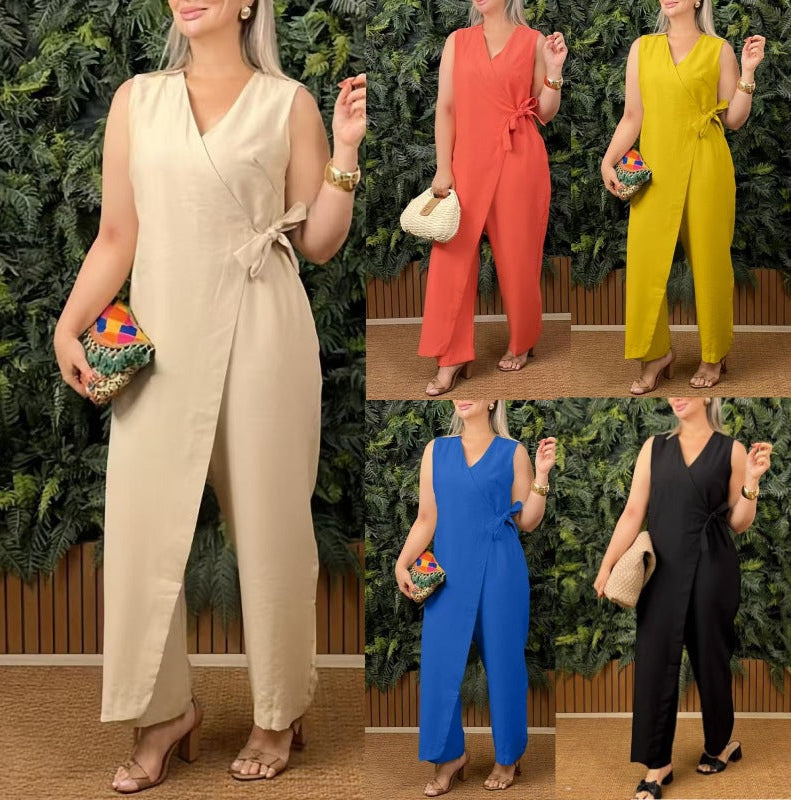 Betsy | Wrap V-Neck Wide Leg Jumpsuit