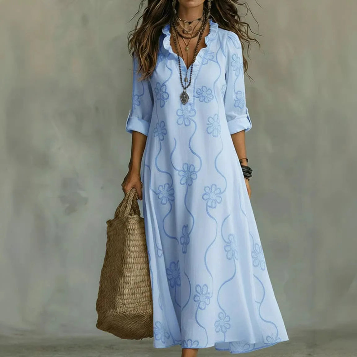 Alyxa - Long Sleeve Floral Embroidered Maxi Dress