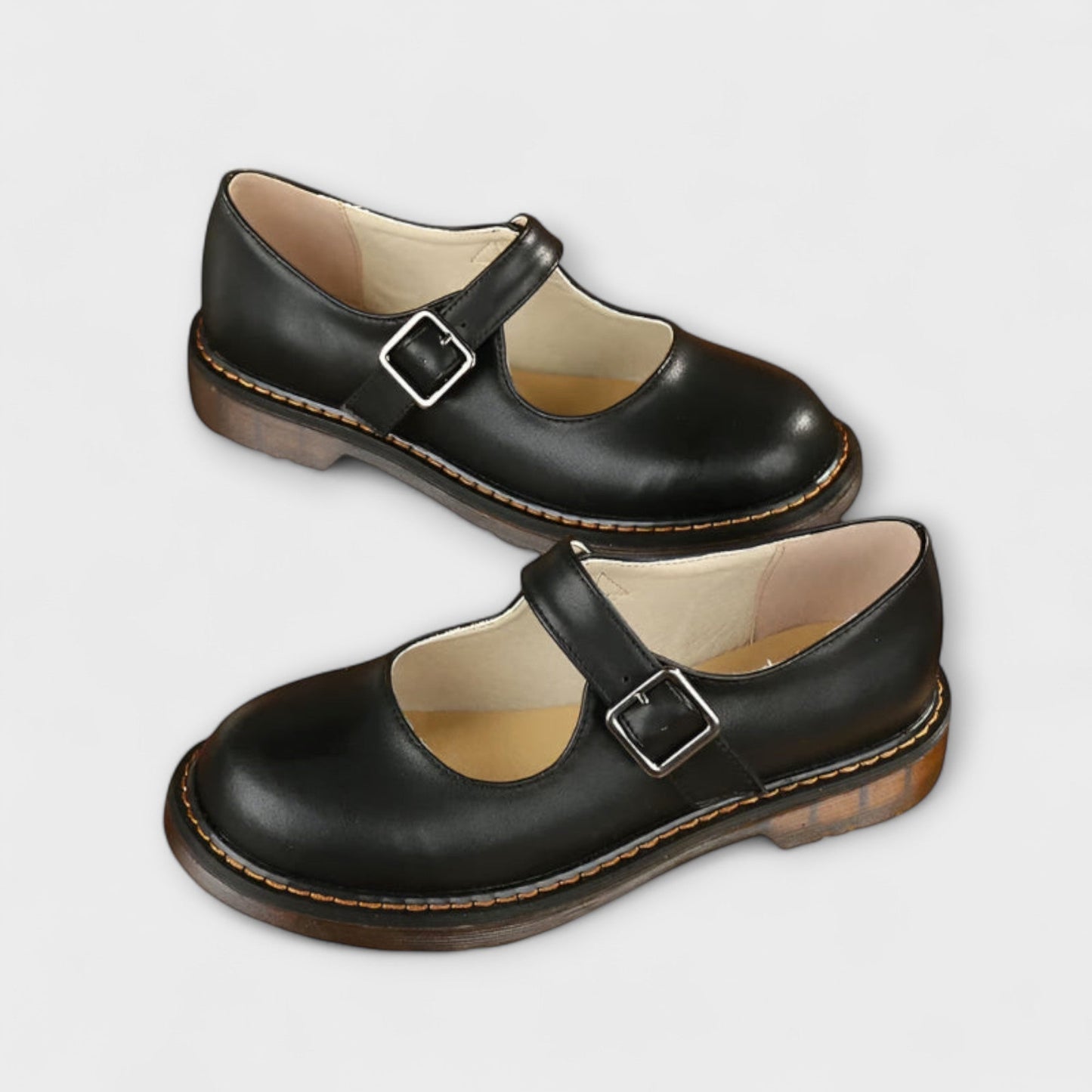 Yolanda | Mary Jane Buckle Strap Leather-Style Shoes