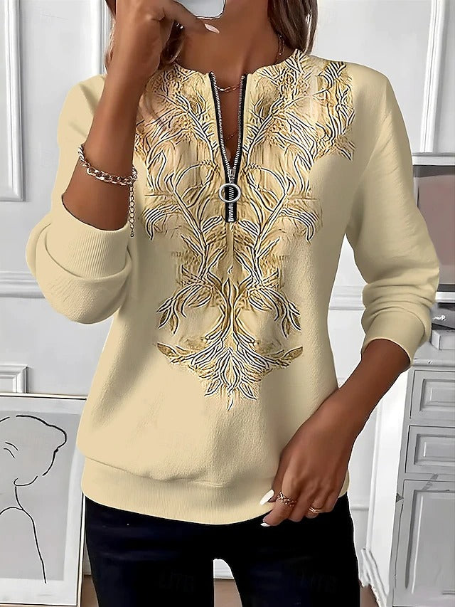 Alvilda | Half Zip Embroidered Long Sleeve Sweater