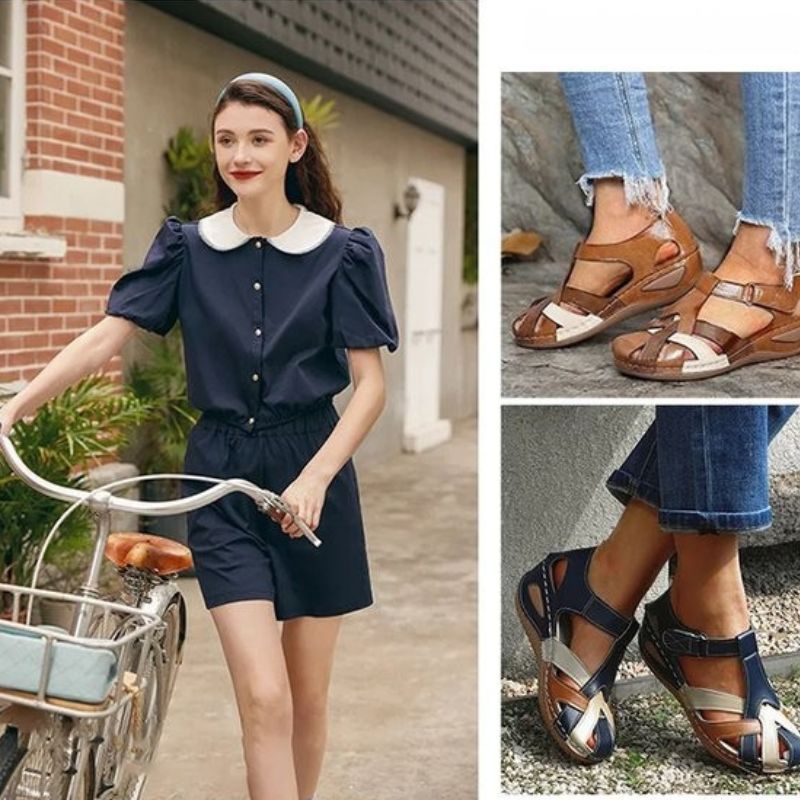 Kareena - Strappy Flat Sandals Buckle Closed Toe