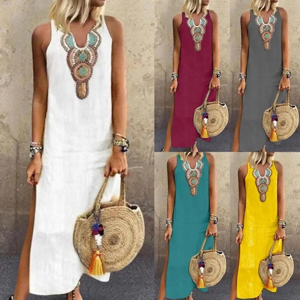 Sujin | Sleeveless Embroidered Split Hem Maxi Dress
