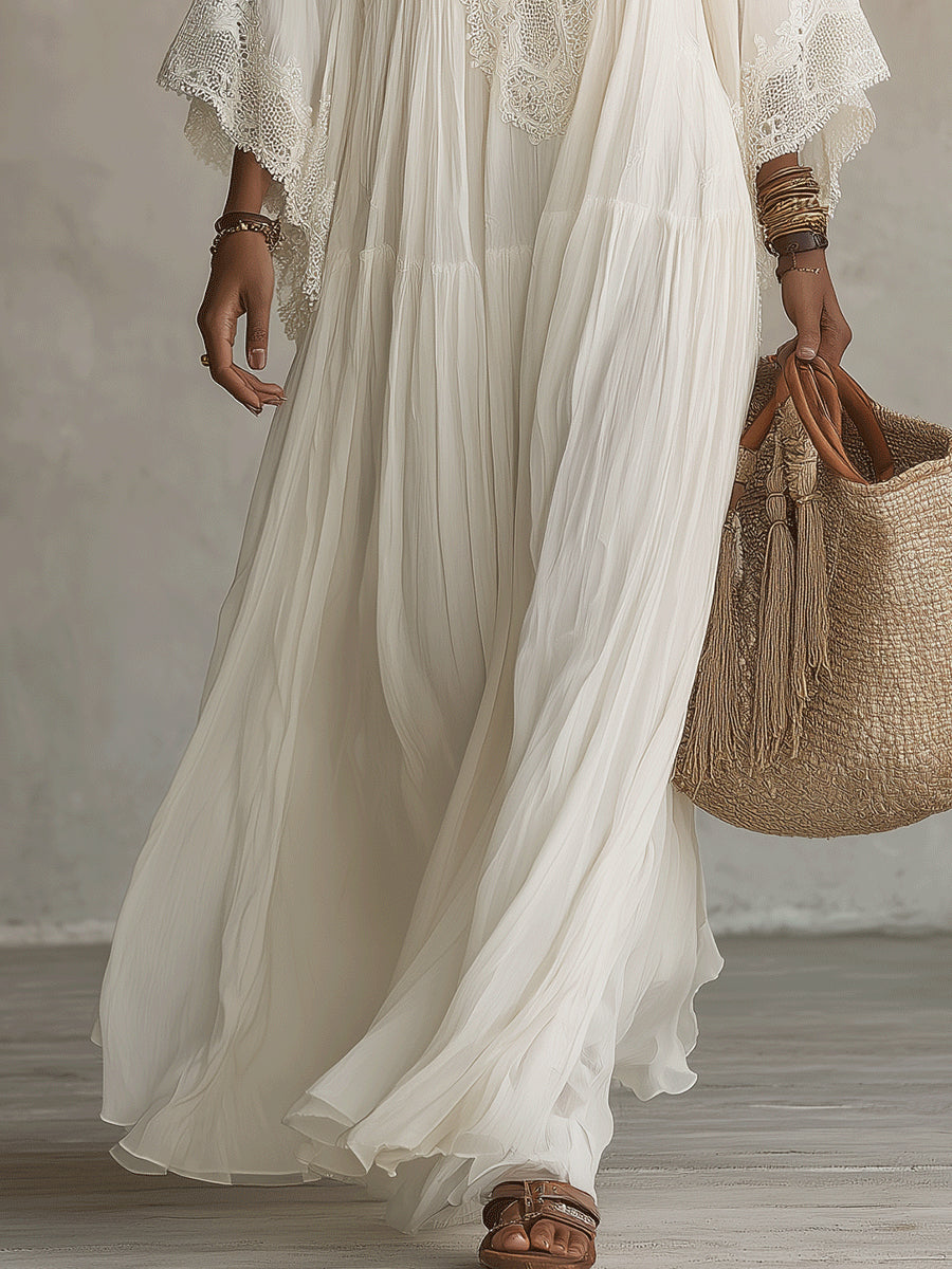 Shimmila | Lace Trim V-Neck Maxi Dress