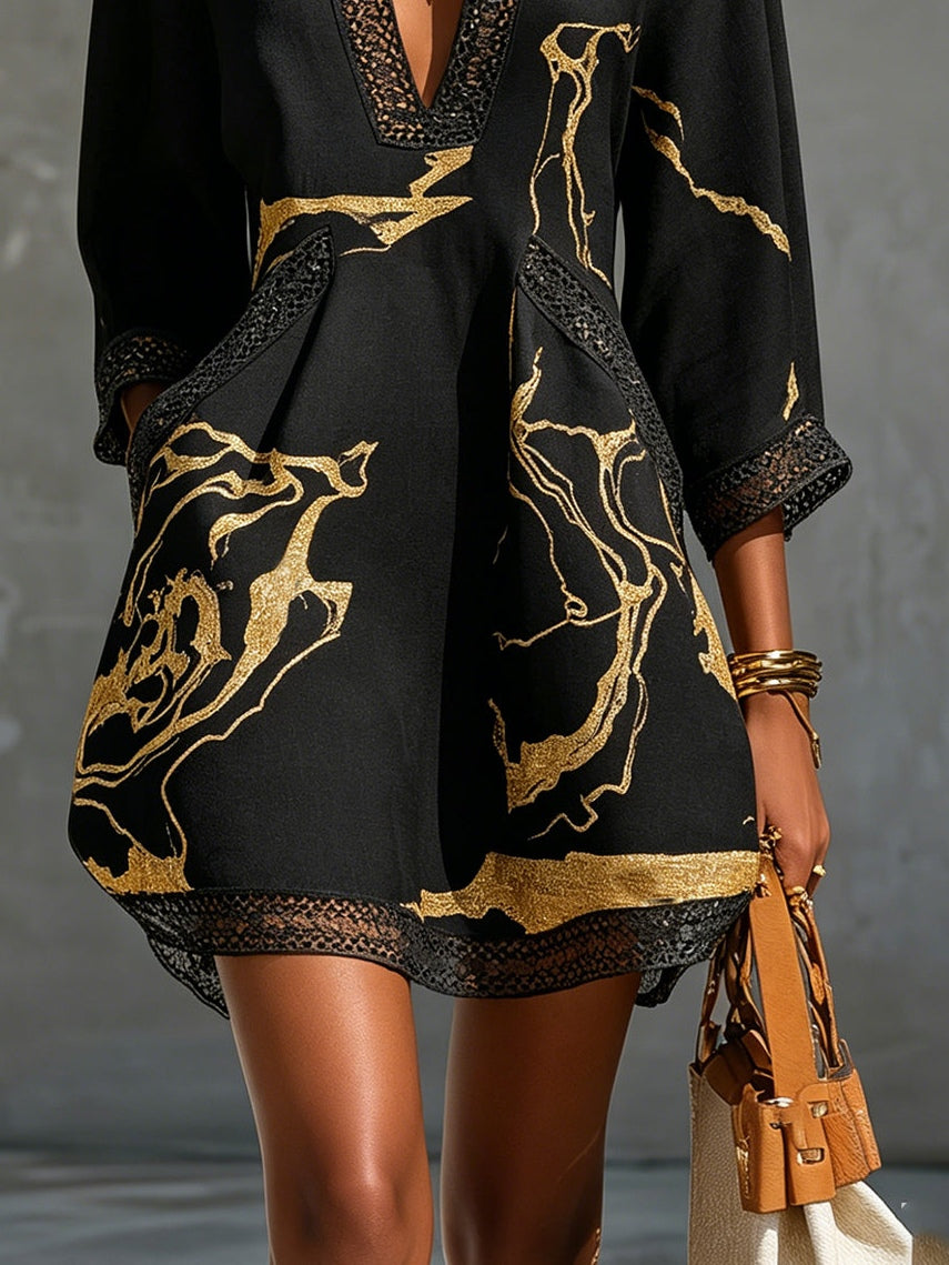 Arlinen | Printed V-Neck Mini Dress