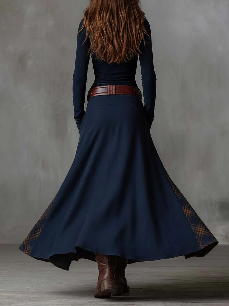 Eleza - Checked Maxi Dress With Belt