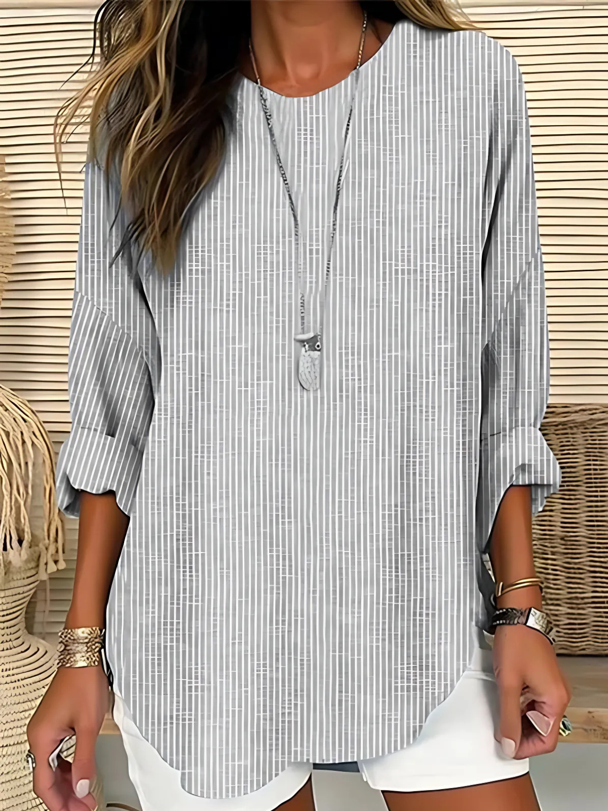 Avril | Blouse Striped Three Quarter Sleeve Top