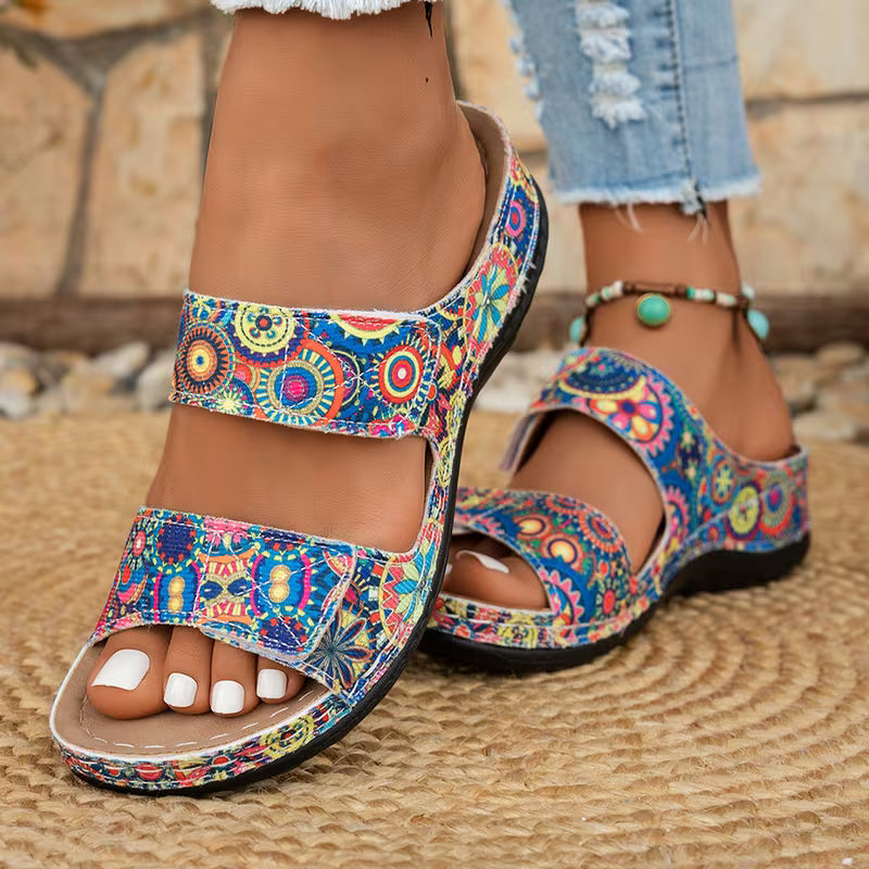 Dhifef | Double Strap Printed Open Toe Sandals