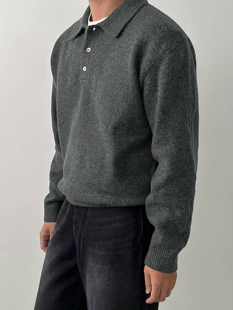 Eliran | Long Sleeve Textured Knit Polo Top