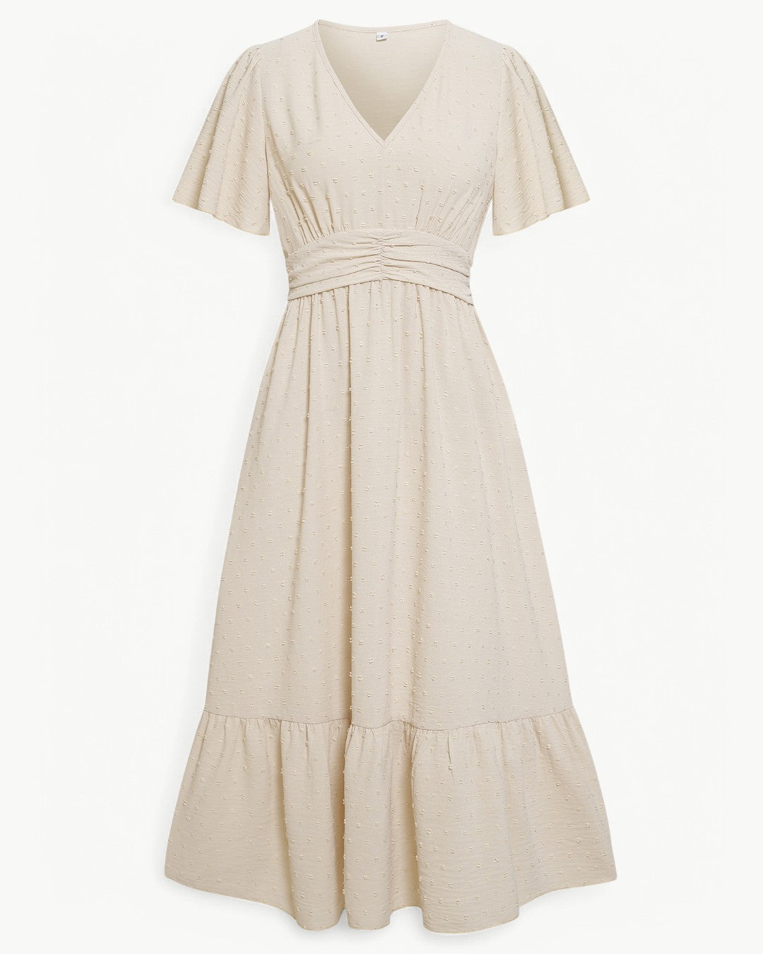 Marwa | Short Sleeve V-Neck Polka Dot Midi Dress