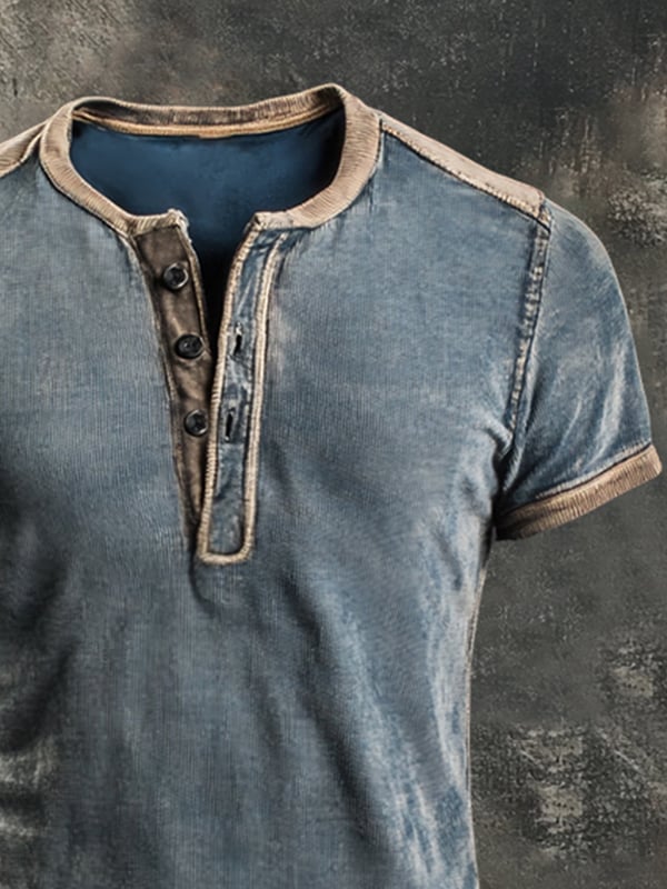 Andrey | Short Sleeve Henley Colour Block T Shirt