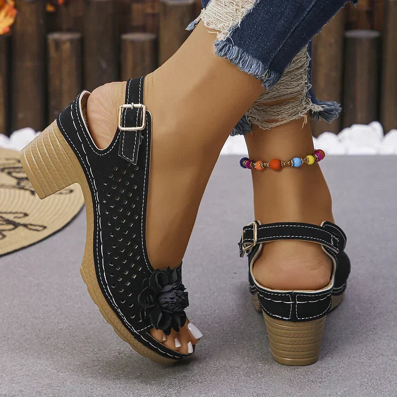 Imogen | Open Toe Cut-Out Block Heel Sandals