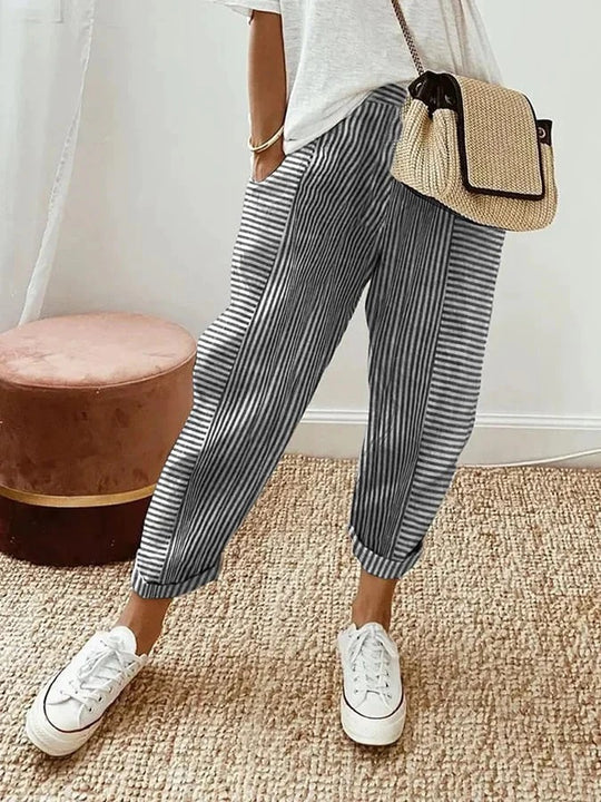 Stefana - Striped Relaxed Fit Ankle Trousers