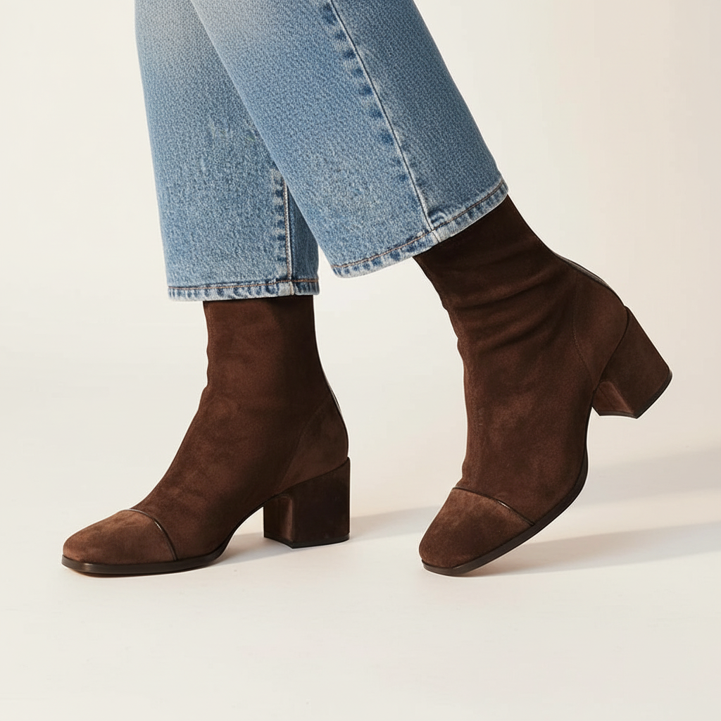 Gretchen | Ankle Boots Square Toe Suede-Look