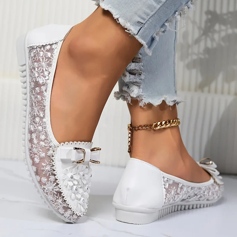 Brielle | Ballet Flats Floral Lace Bow Detail
