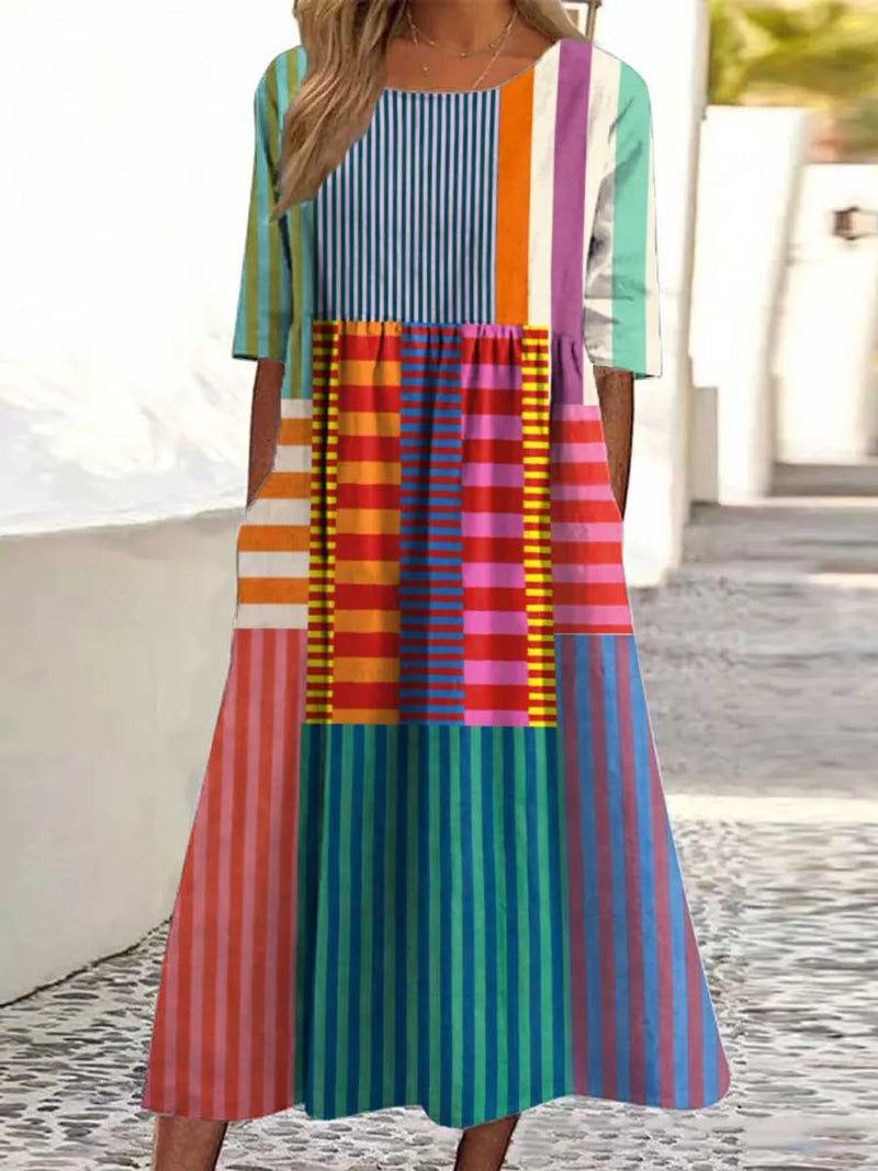 Slavko | Geometric Print V Neck Midi Dress