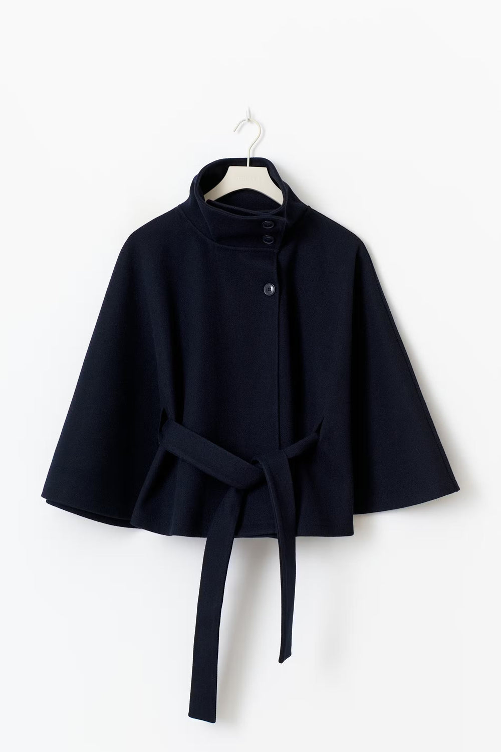 Ankica | Belted Cape Coat High Collar Button Front