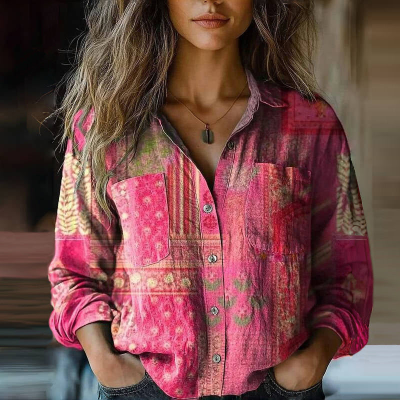 Morena | Red Printed Button Front Blouse