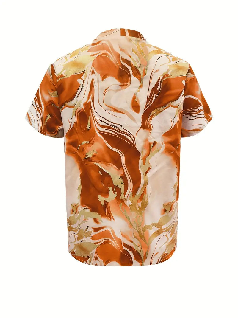 Maroula - Marble Print V Neck Short Sleeve Blouse