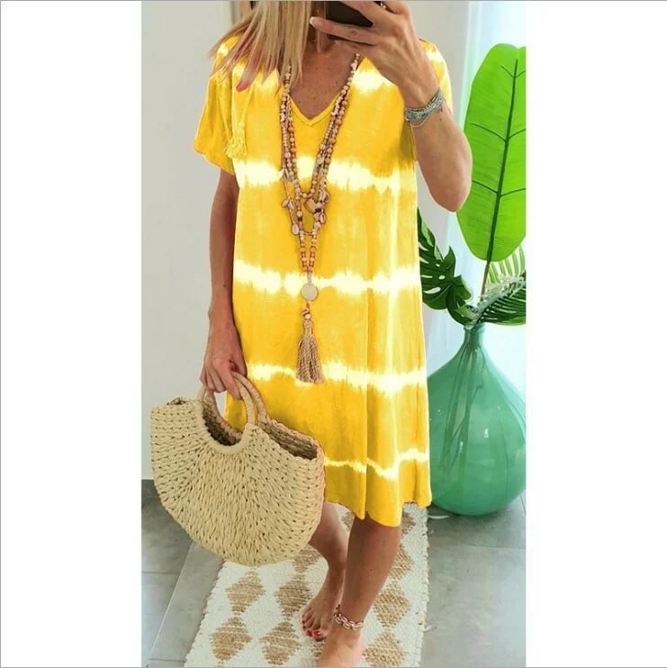 Herma | Tie Dye V-Neck Short Sleeve Midi Dress