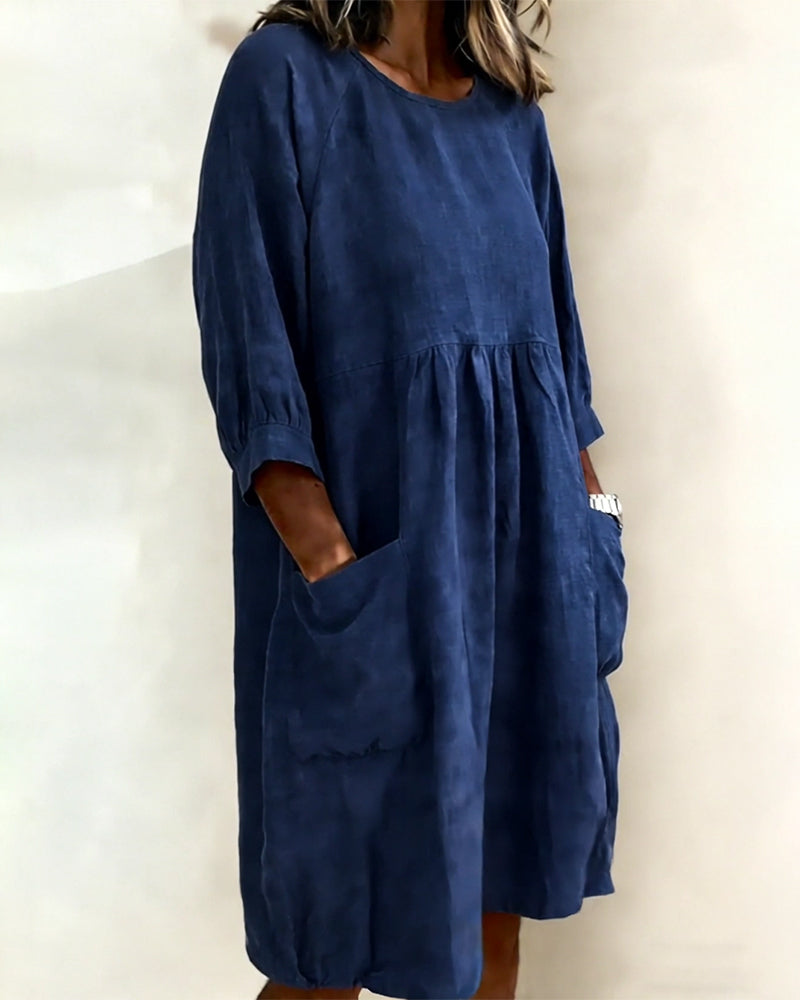 Maleesha | Linen Midi Dress with Pockets