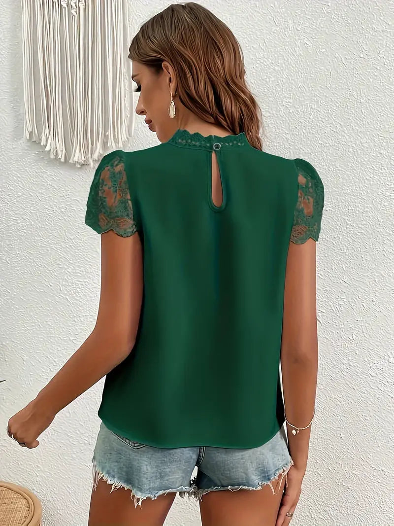Anneliese | Lace Sleeve Keyhole Neck Blouse