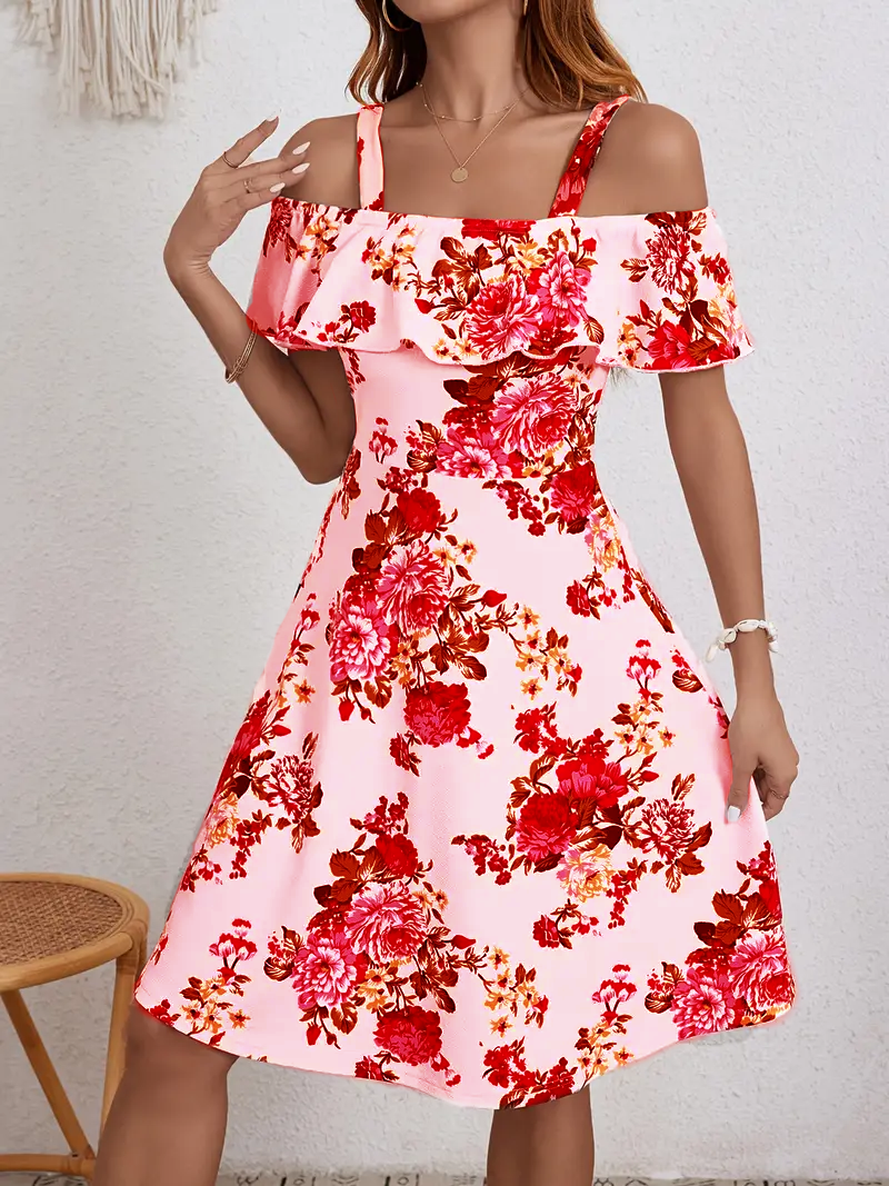 Rosanne | Floral Print Off Shoulder Midi Dress