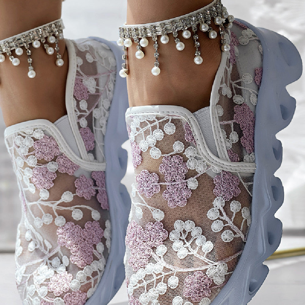 Abbie | Floral Mesh Slip On Trainers