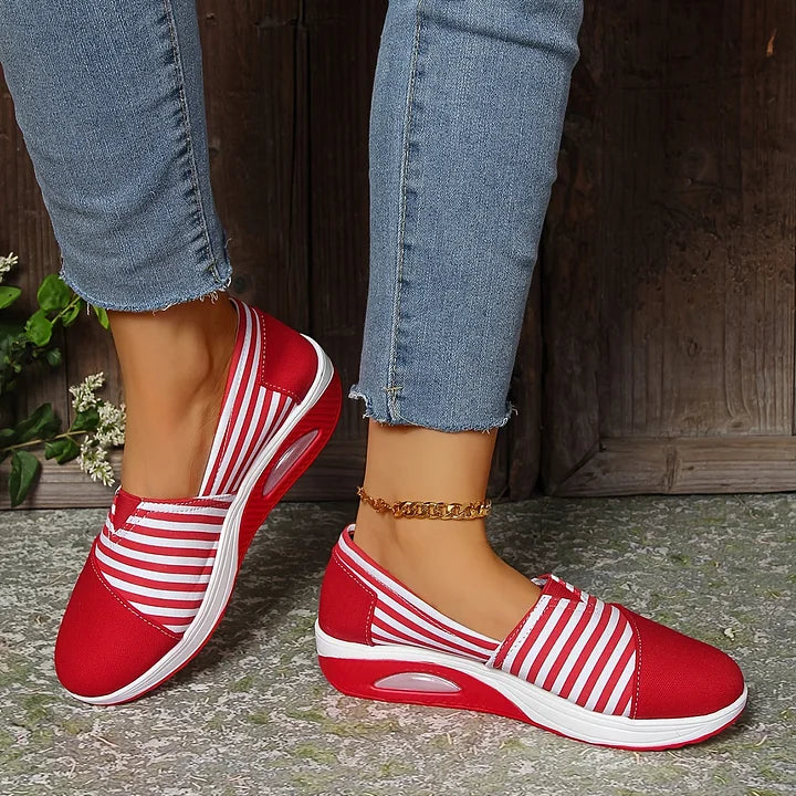 Tasha - Striped Slip On Wedge Trainers